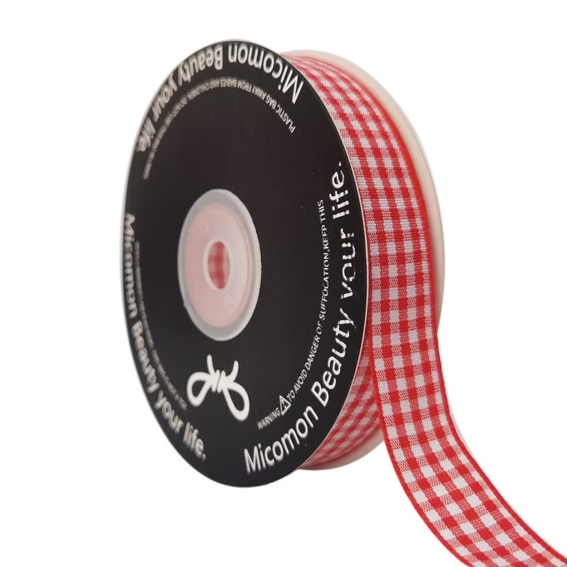 Micomon Red and White 100% Polyester Gingham Ribbon 25 Yards Each Roll (5/8", red) - Image 1